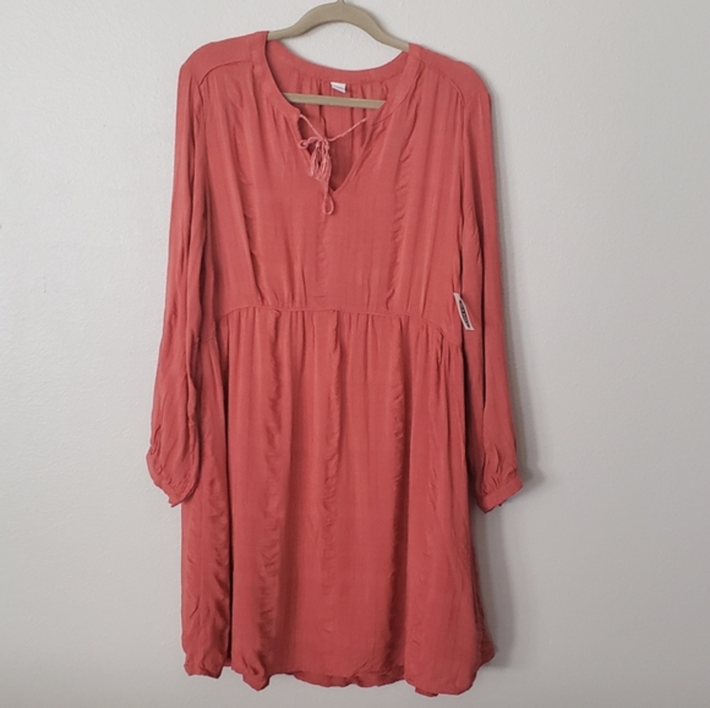 NEW Old Navy Long Sleeve Dress w/ Front Drawstring Tassel Tie, Size Large